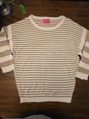 Time After Time Tan & White Striped Knit Pullover Sweater
